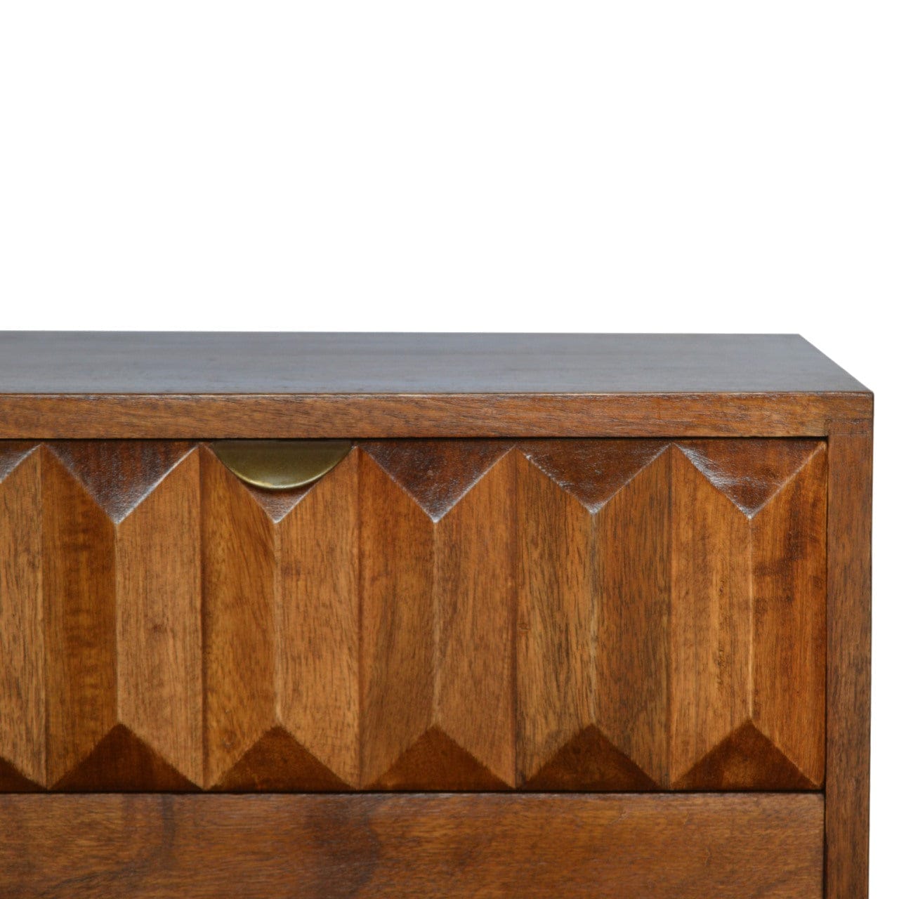 Chestnut Prism Nightstand - Solid Mango Wood Bedside Table for Bedroom - product view 7 showing handcrafted solid mango...