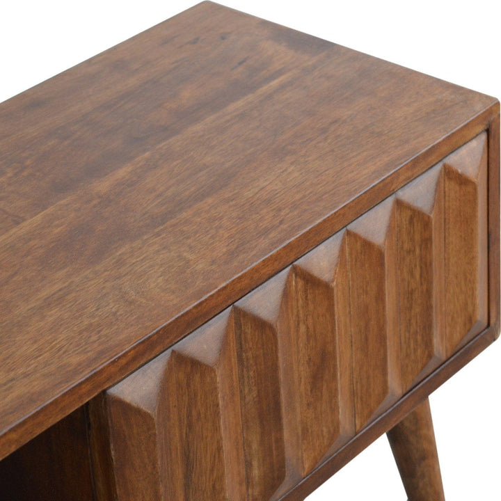 Chestnut Prism Sliding TV Stand - Solid Mango Wood Entertainment Center for Living Room - product view 8 showing...