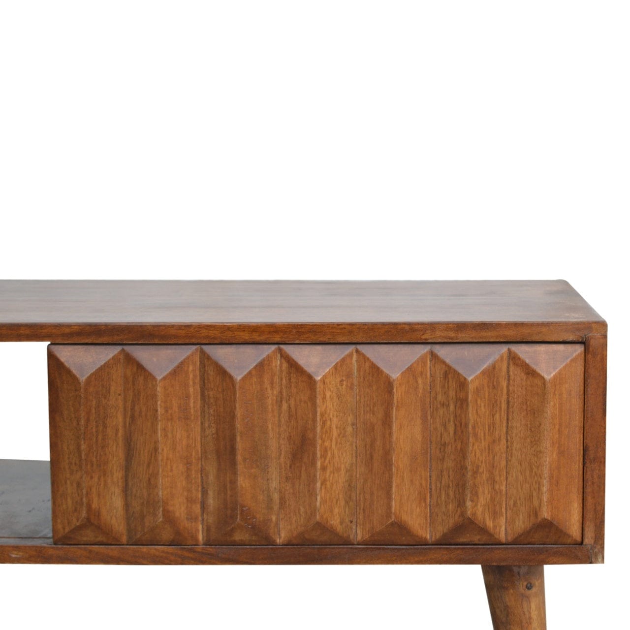 Chestnut Prism Sliding TV Stand - Solid Mango Wood Entertainment Center for Living Room - product view 6 showing...