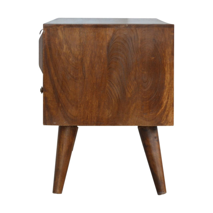 Chestnut Prism TV Stand - Solid Mango Wood Entertainment Center for Living Room - product view 7 showing handcrafted...