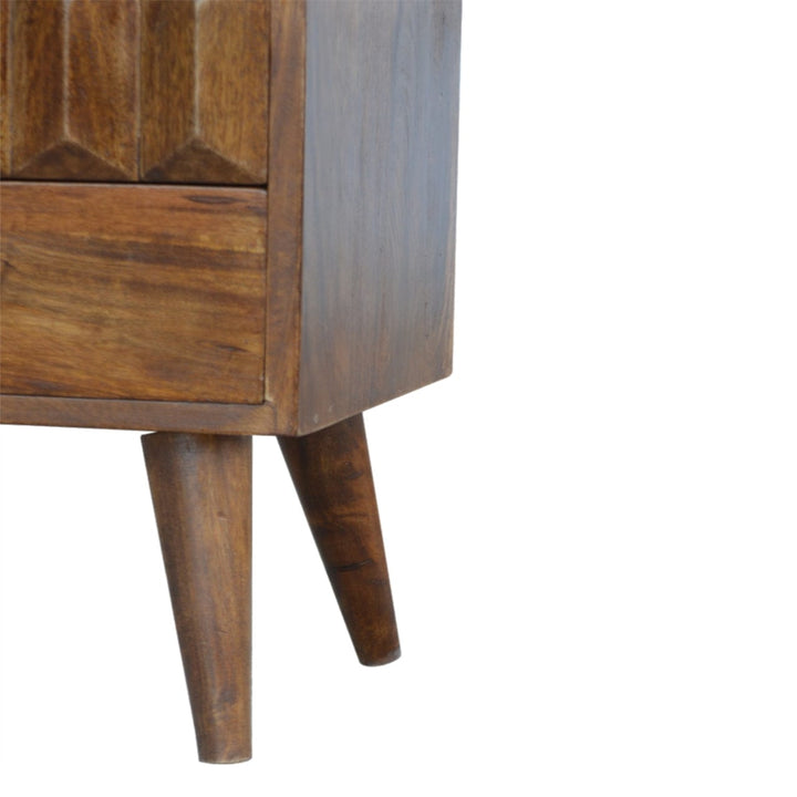 Chestnut Prism TV Stand - Solid Mango Wood Entertainment Center for Living Room - product view 6 showing handcrafted...