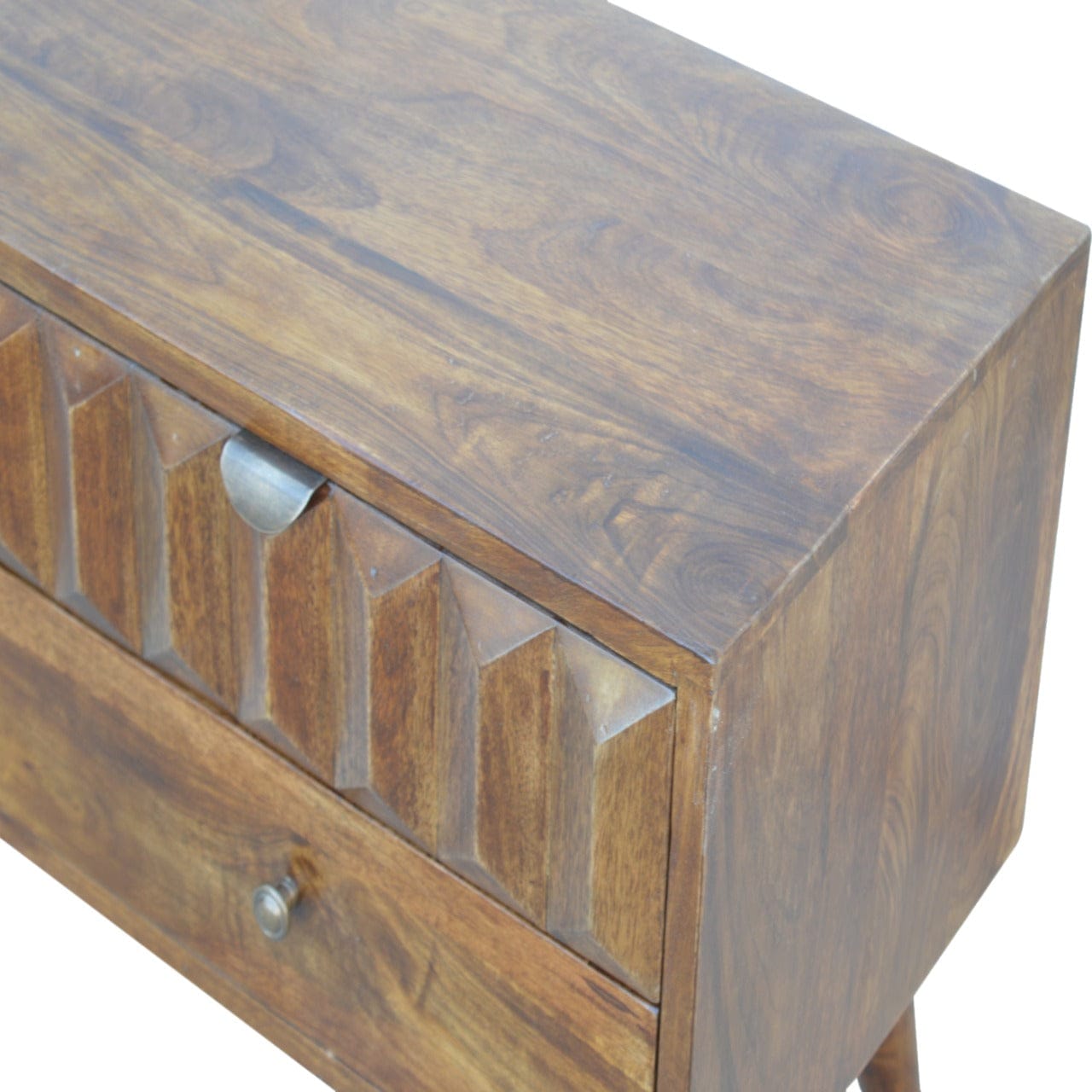 Chestnut Prism TV Stand - Solid Mango Wood Entertainment Center for Living Room - product view 5 showing handcrafted...
