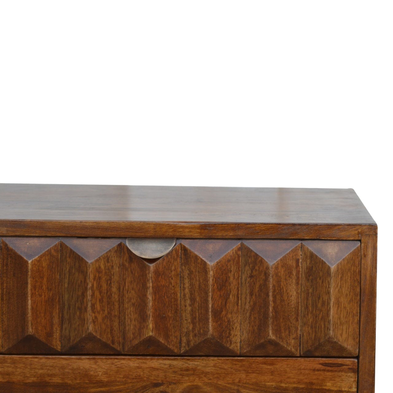 Chestnut Prism TV Stand - Solid Mango Wood Entertainment Center for Living Room - product view 4 showing handcrafted...