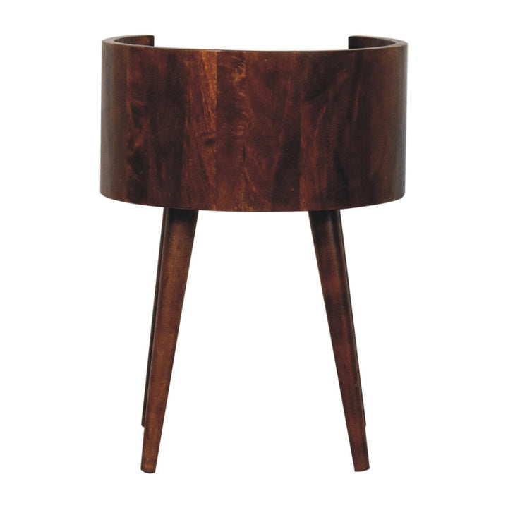 Chestnut Round Open Slot Nightstand - Solid Mango Wood Bedside Table for Bedroom - product view 8 showing handcrafted...
