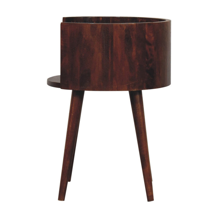 Chestnut Round Open Slot Nightstand - Solid Mango Wood Bedside Table for Bedroom - product view 7 showing handcrafted...