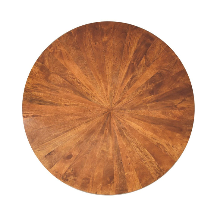Chestnut Round Wooden Coffee Table - Solid Mango Wood Center Table for Living Room - product view 8 showing handcrafted...