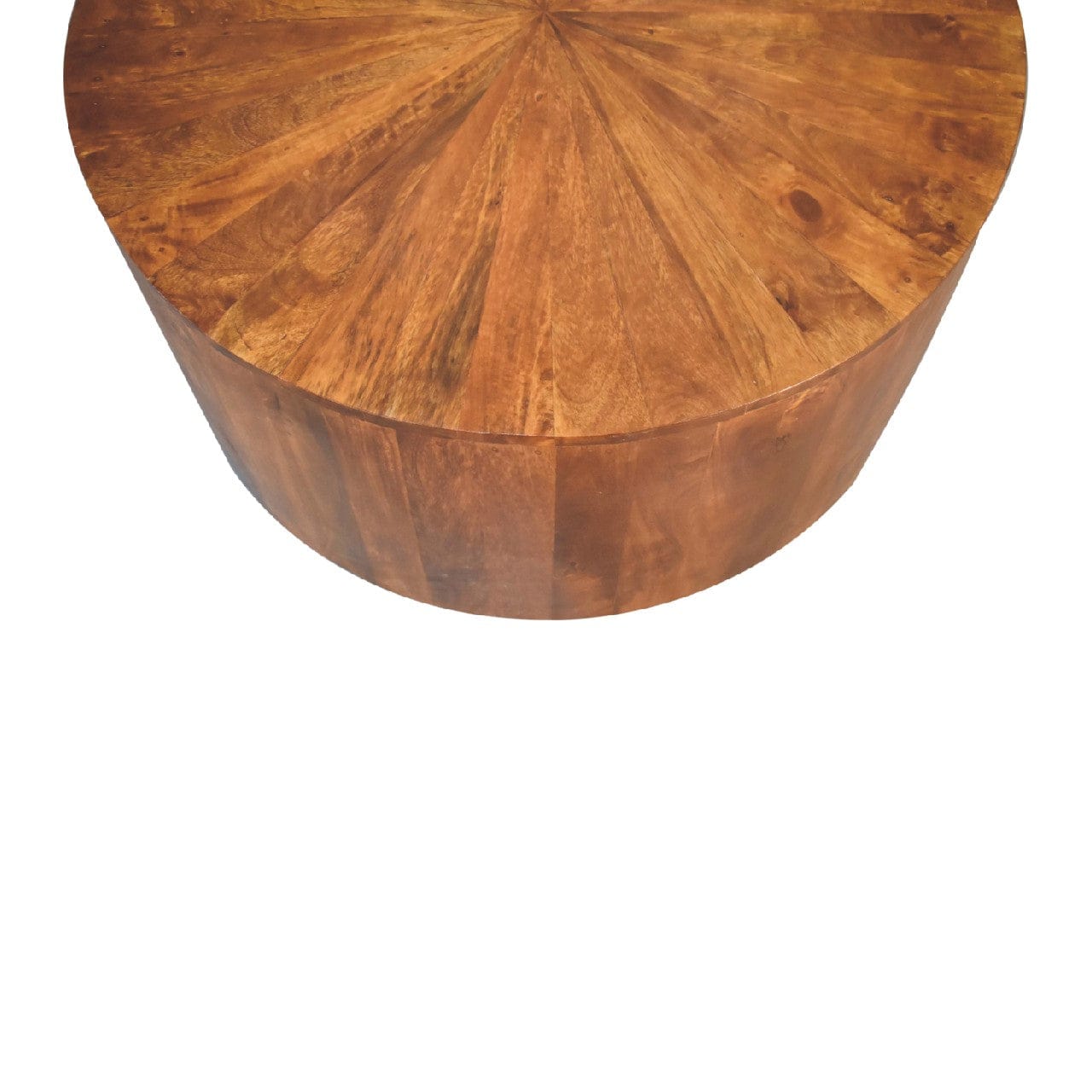 Chestnut Round Wooden Coffee Table - Solid Mango Wood Center Table for Living Room - product view 6 showing handcrafted...