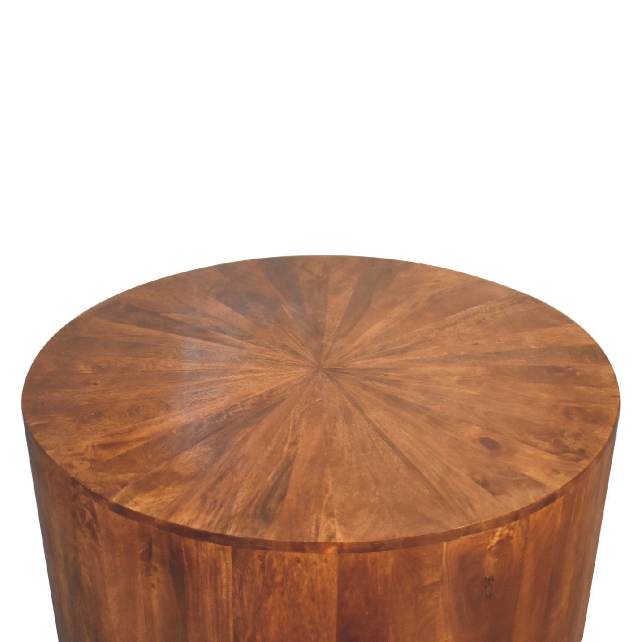 Chestnut Round Wooden Coffee Table - Solid Mango Wood Center Table for Living Room - product view 4 showing handcrafted...