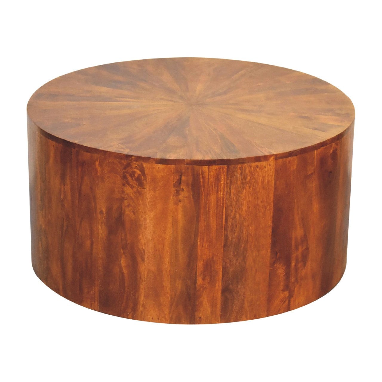 Chestnut Round Wooden Coffee Table - Solid Mango Wood Center Table for Living Room - product view 2 showing handcrafted...