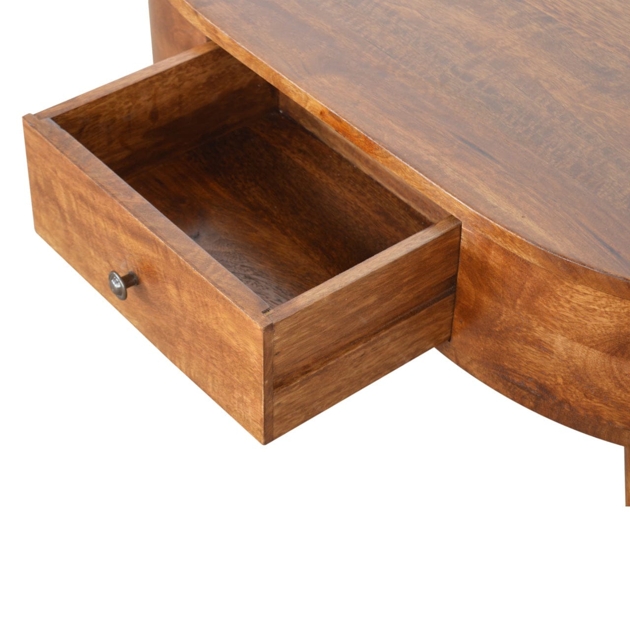 Chestnut Rounded Coffee Table - Solid Mango Wood Center Table for Living Room - product view 6 showing handcrafted solid...