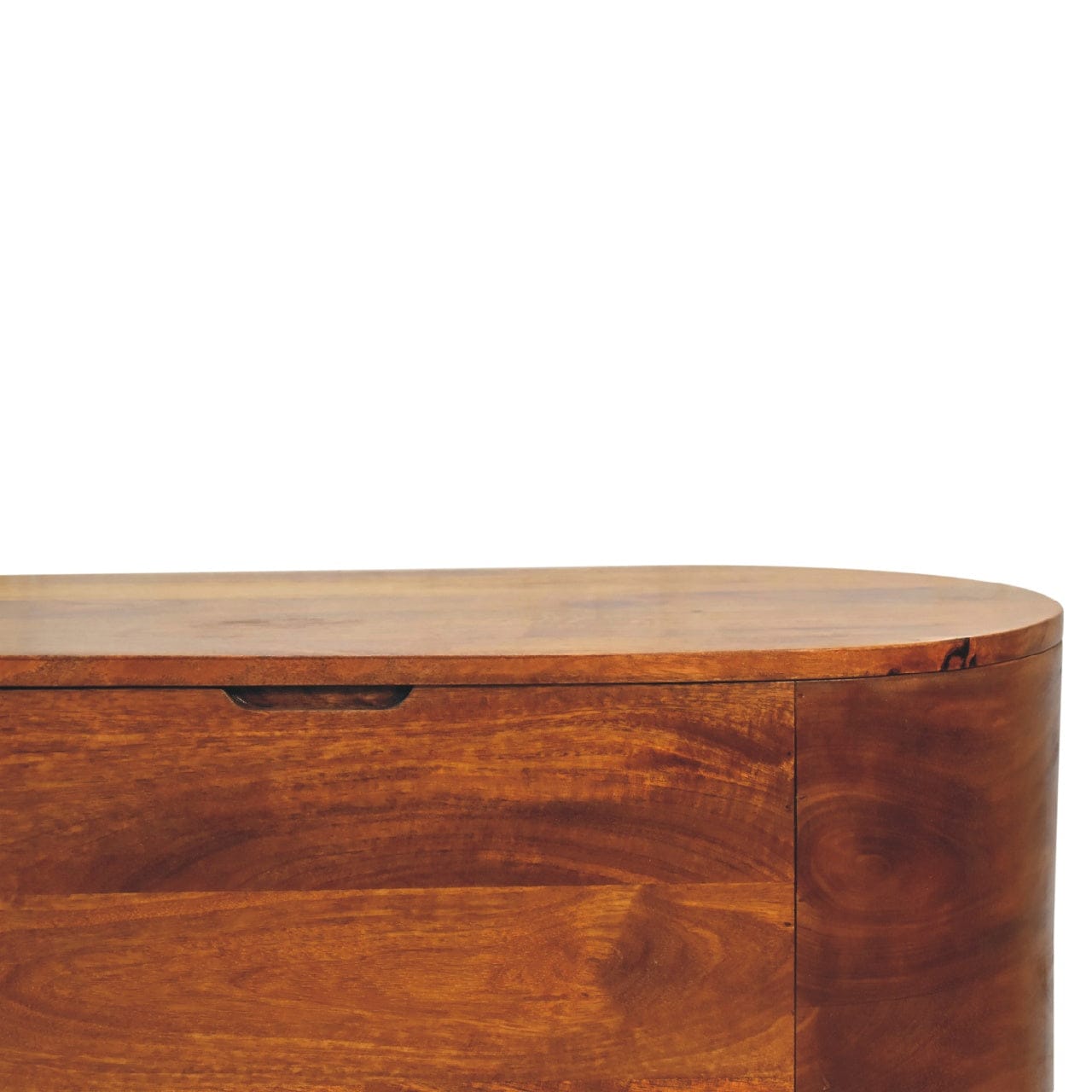 Chestnut Rounded Lid up Blanket Box - Solid Mango Wood Storage Trunk for Bedroom - product view 5 showing handcrafted...