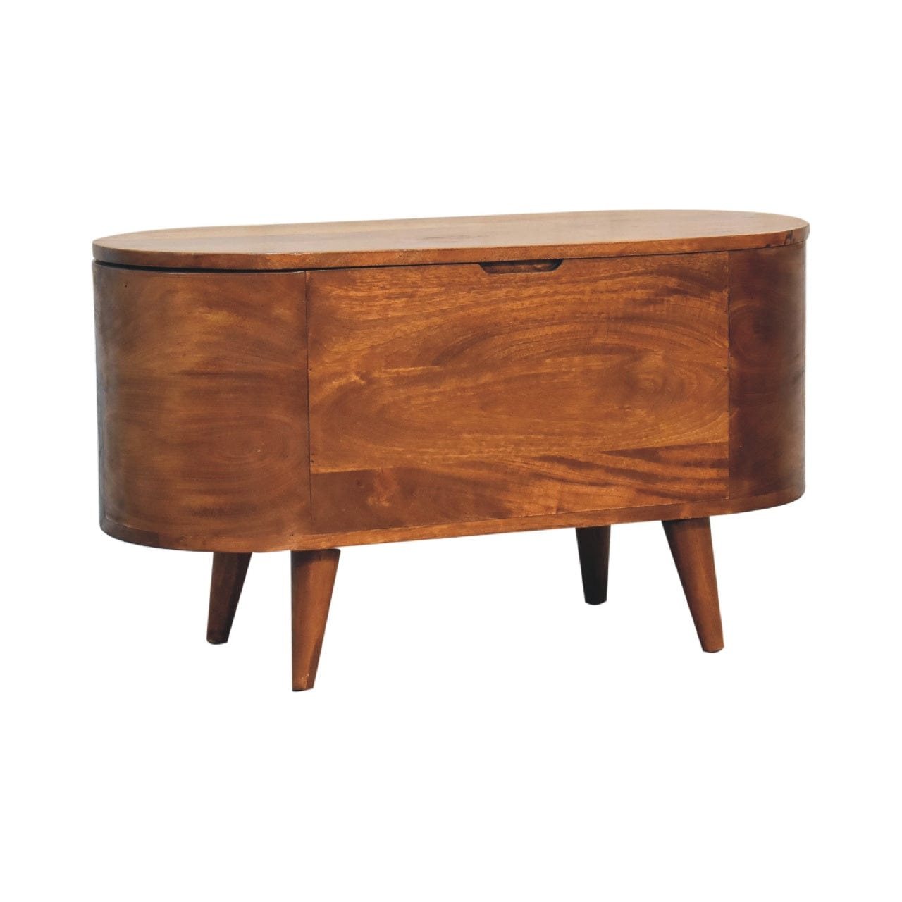 Chestnut Rounded Lid up Blanket Box - Solid Mango Wood Storage Trunk for Bedroom - product view 4 showing handcrafted...
