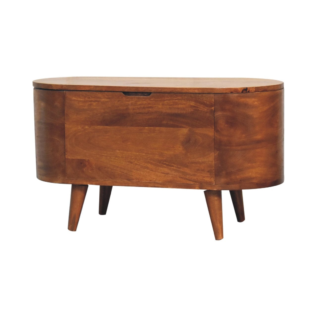 Chestnut Rounded Lid up Blanket Box - Solid Mango Wood Storage Trunk for Bedroom - product view 3 showing handcrafted...