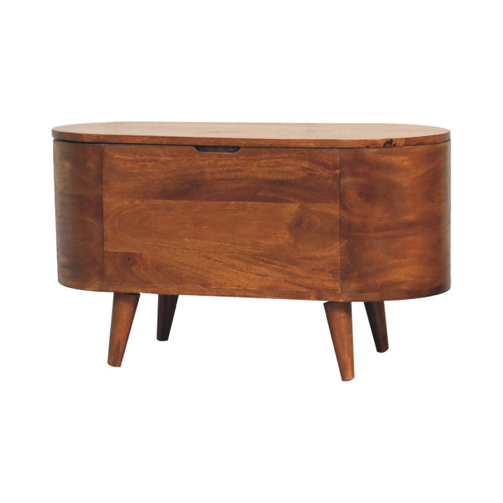Chestnut Rounded Lid up Blanket Box - Solid Mango Wood Storage Trunk for Bedroom - product view 3 showing handcrafted...