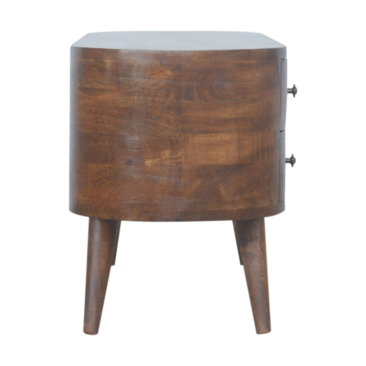 Chestnut Rounded TV Stand - Solid Mango Wood Entertainment Center for Living Room - product view 8 showing handcrafted...