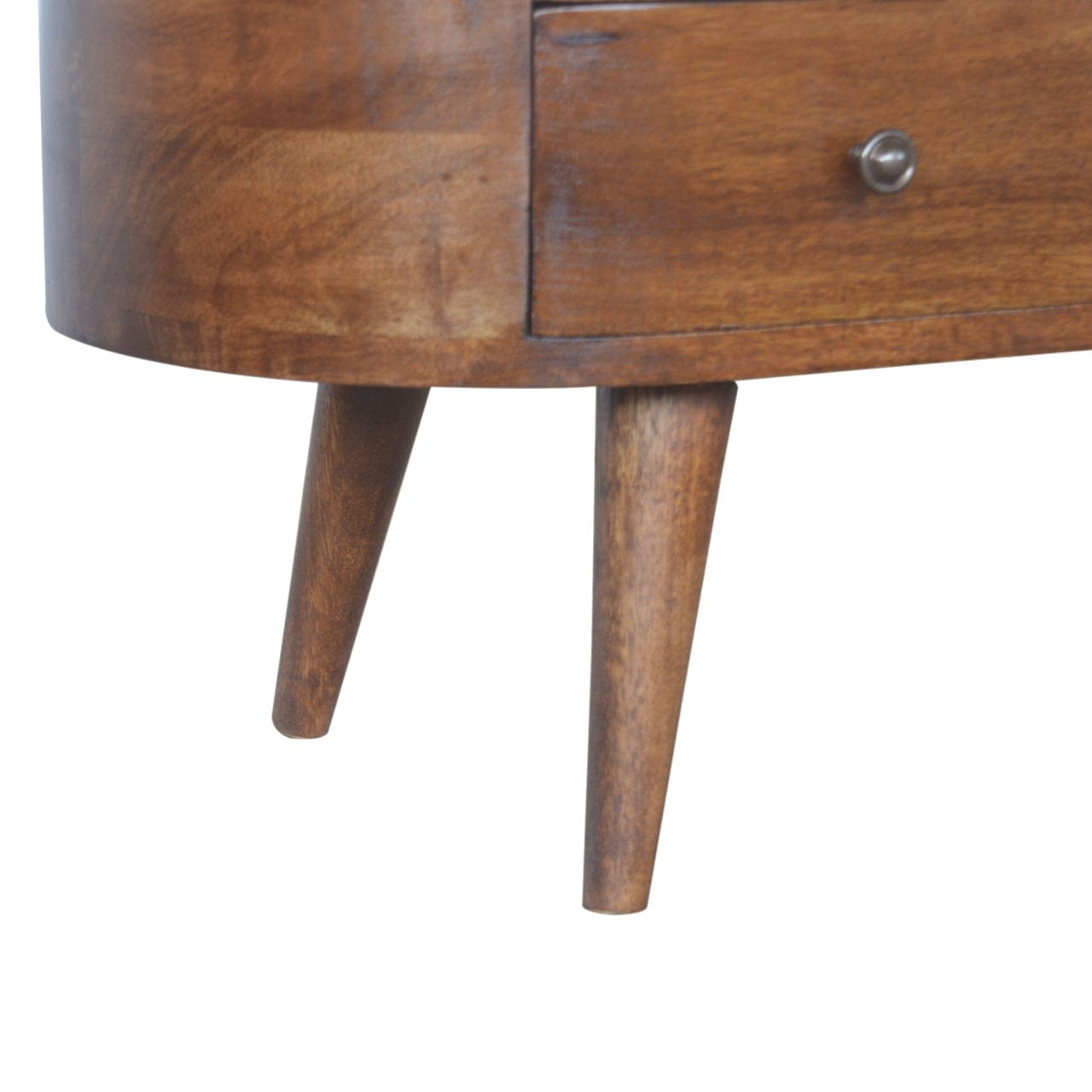 Chestnut Rounded TV Stand - Solid Mango Wood Entertainment Center for Living Room - product view 7 showing handcrafted...