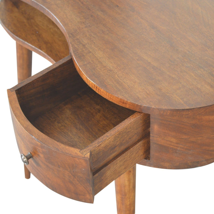 Chestnut Rounded Writing Desk - Solid Mango Wood Writing Table for Home Office - product view 5 showing handcrafted solid...