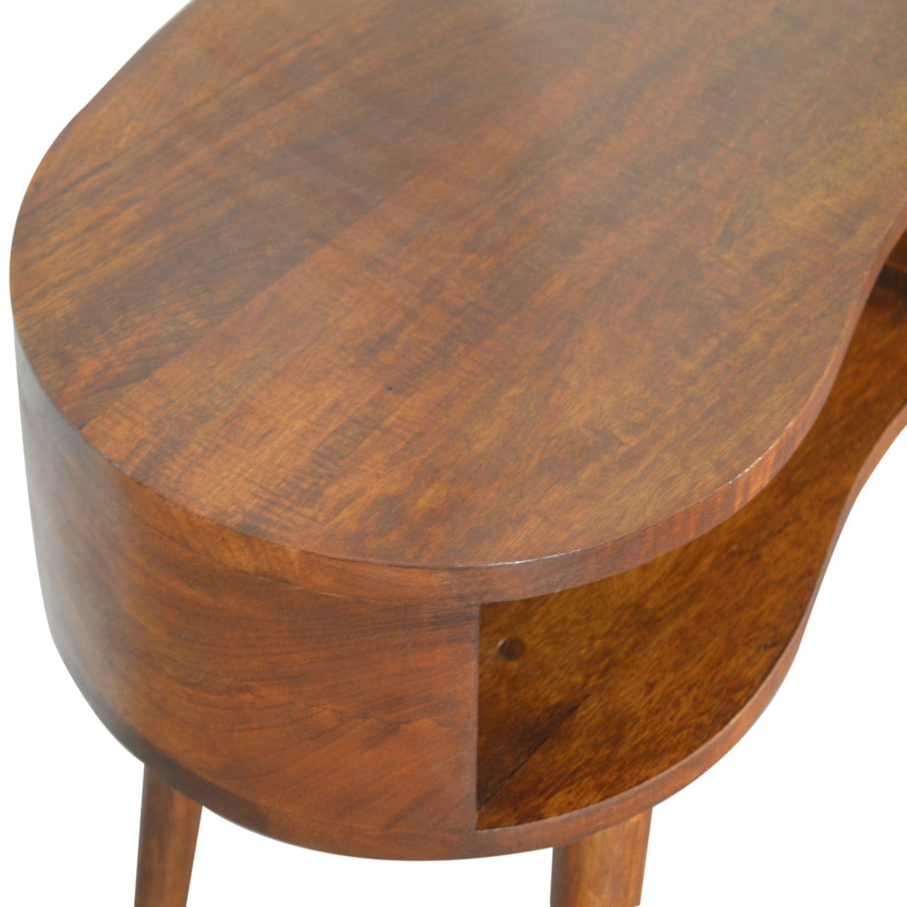 Chestnut Rounded Writing Desk - Solid Mango Wood Writing Table for Home Office - product view 4 showing handcrafted solid...