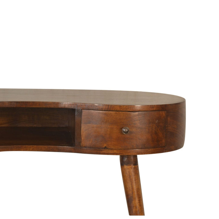 Chestnut Rounded Writing Desk - Solid Mango Wood Writing Table for Home Office - product view 3 showing handcrafted solid...