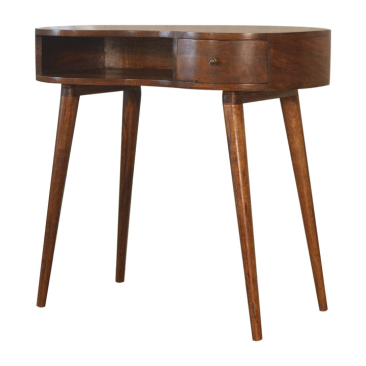 Chestnut Rounded Writing Desk - Solid Mango Wood Writing Table for Home Office - product view 2 showing handcrafted solid...