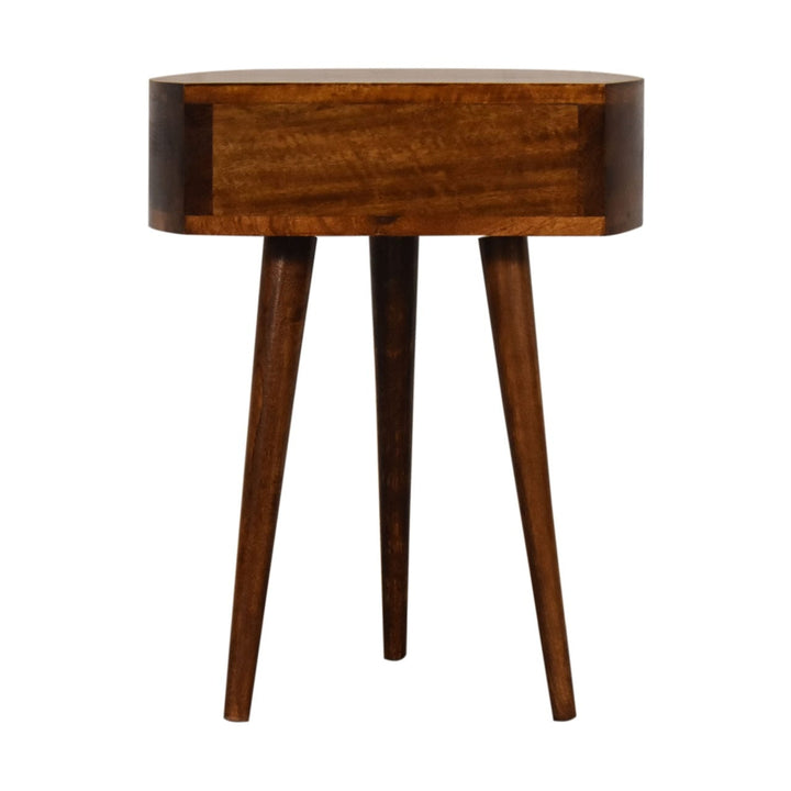 Chestnut Semi Circle Nightstand - Solid Mango Wood Bedside Table for Bedroom - product view 9 showing handcrafted solid...
