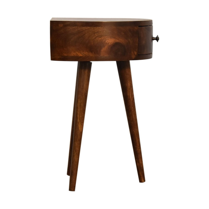 Chestnut Semi Circle Nightstand - Solid Mango Wood Bedside Table for Bedroom - product view 8 showing handcrafted solid...