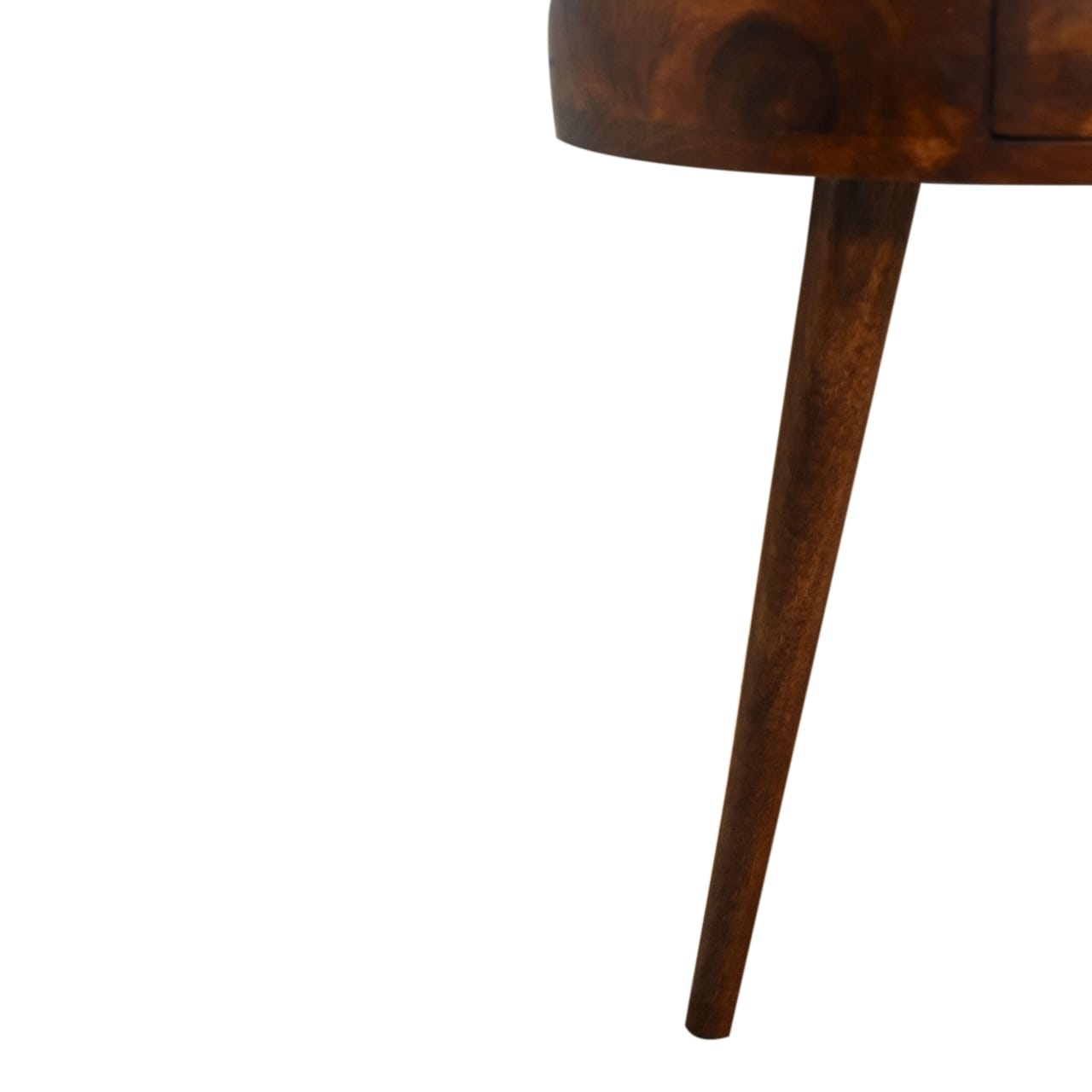 Chestnut Semi Circle Nightstand - Solid Mango Wood Bedside Table for Bedroom - product view 7 showing handcrafted solid...
