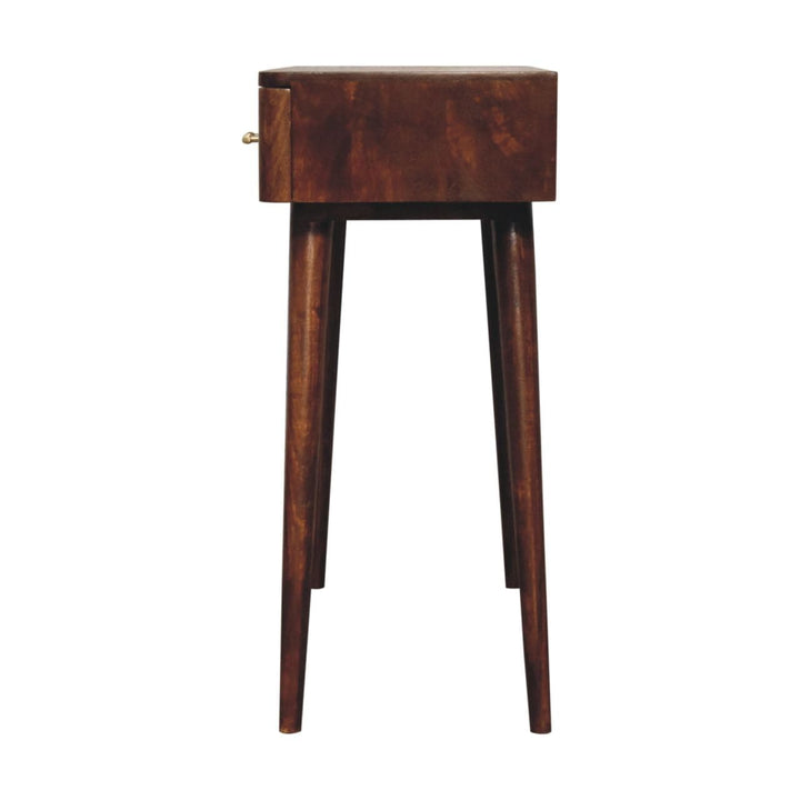 Chestnut T-Bar Console Table - Solid Mango Wood Hallway Console for Entryway - product view 8 showing handcrafted solid...