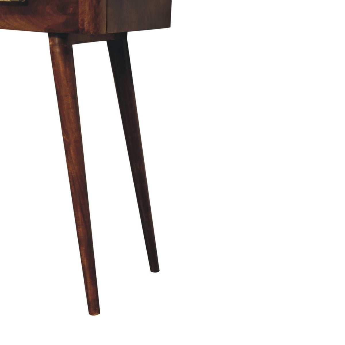 Chestnut T-Bar Console Table - Solid Mango Wood Hallway Console for Entryway - product view 7 showing handcrafted solid...