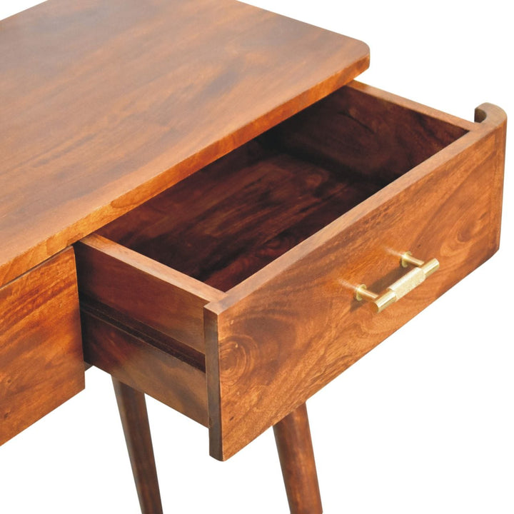 Chestnut T-Bar Console Table - Solid Mango Wood Hallway Console for Entryway - product view 6 showing handcrafted solid...