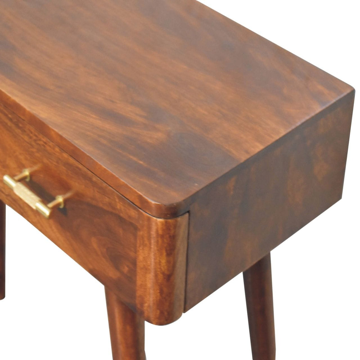 Chestnut T-Bar Console Table - Solid Mango Wood Hallway Console for Entryway - product view 5 showing handcrafted solid...