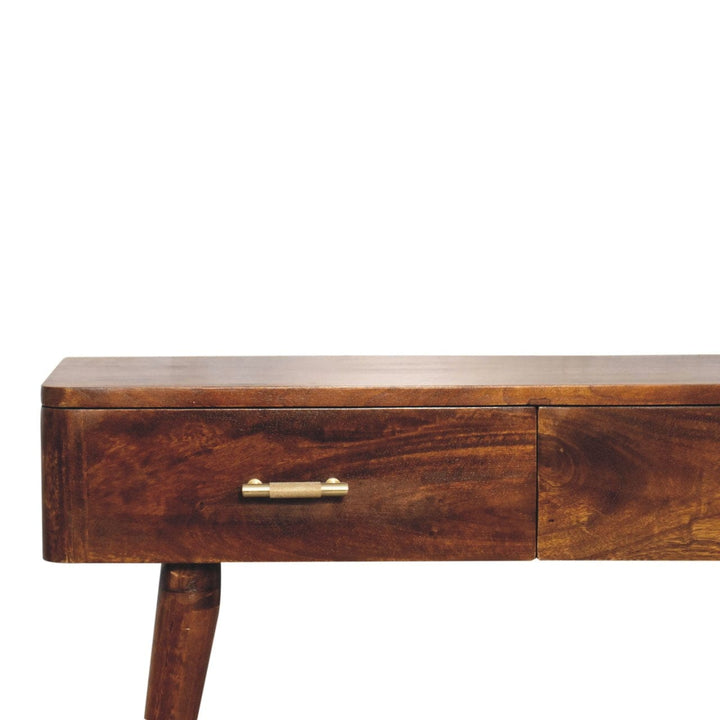 Chestnut T-Bar Console Table - Solid Mango Wood Hallway Console for Entryway - product view 4 showing handcrafted solid...