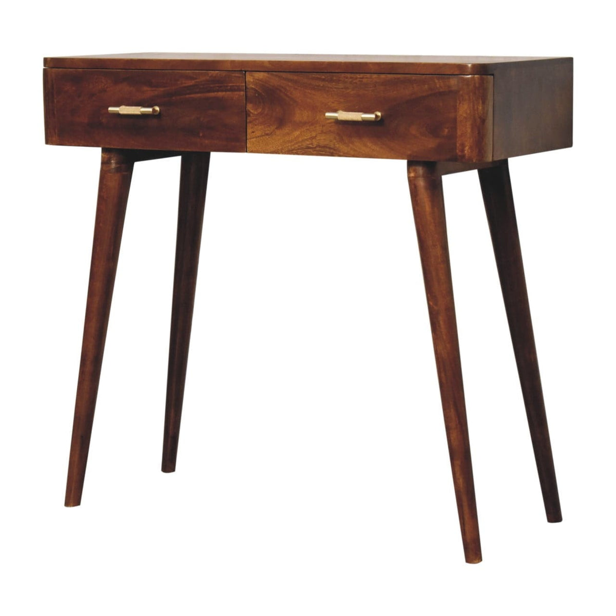 Chestnut T-Bar Console Table - Solid Mango Wood Hallway Console for Entryway - product view 3 showing handcrafted solid...