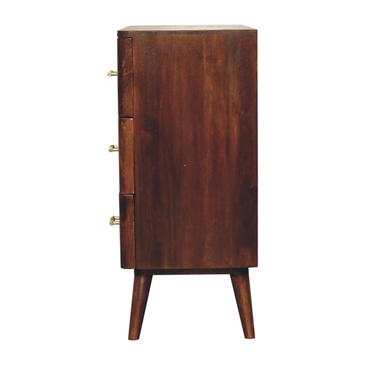 Chestnut T-Bar Dresser - Solid Mango Wood Storage Chest for Bedroom - product view 8 showing handcrafted solid mango wood...