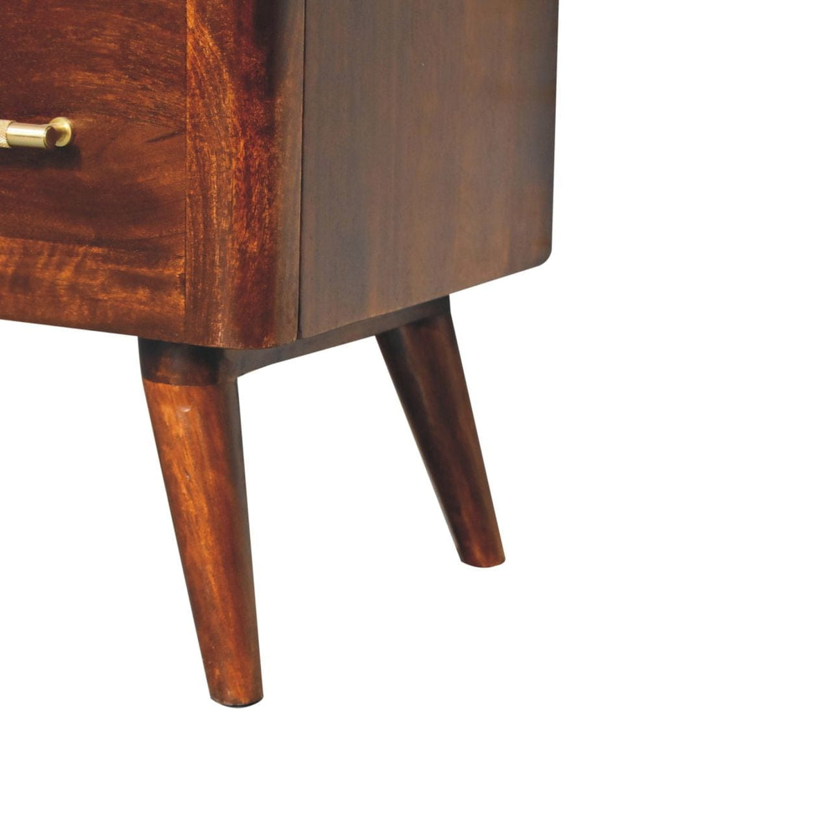 Chestnut T-Bar Dresser - Solid Mango Wood Storage Chest for Bedroom - product view 7 showing handcrafted solid mango wood...