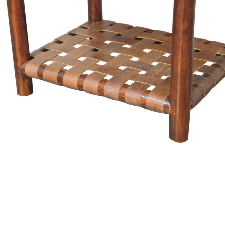Chestnut T-Bar Nightstand - Solid Mango Wood Bedside Table for Bedroom - product view 7 showing handcrafted solid mango...