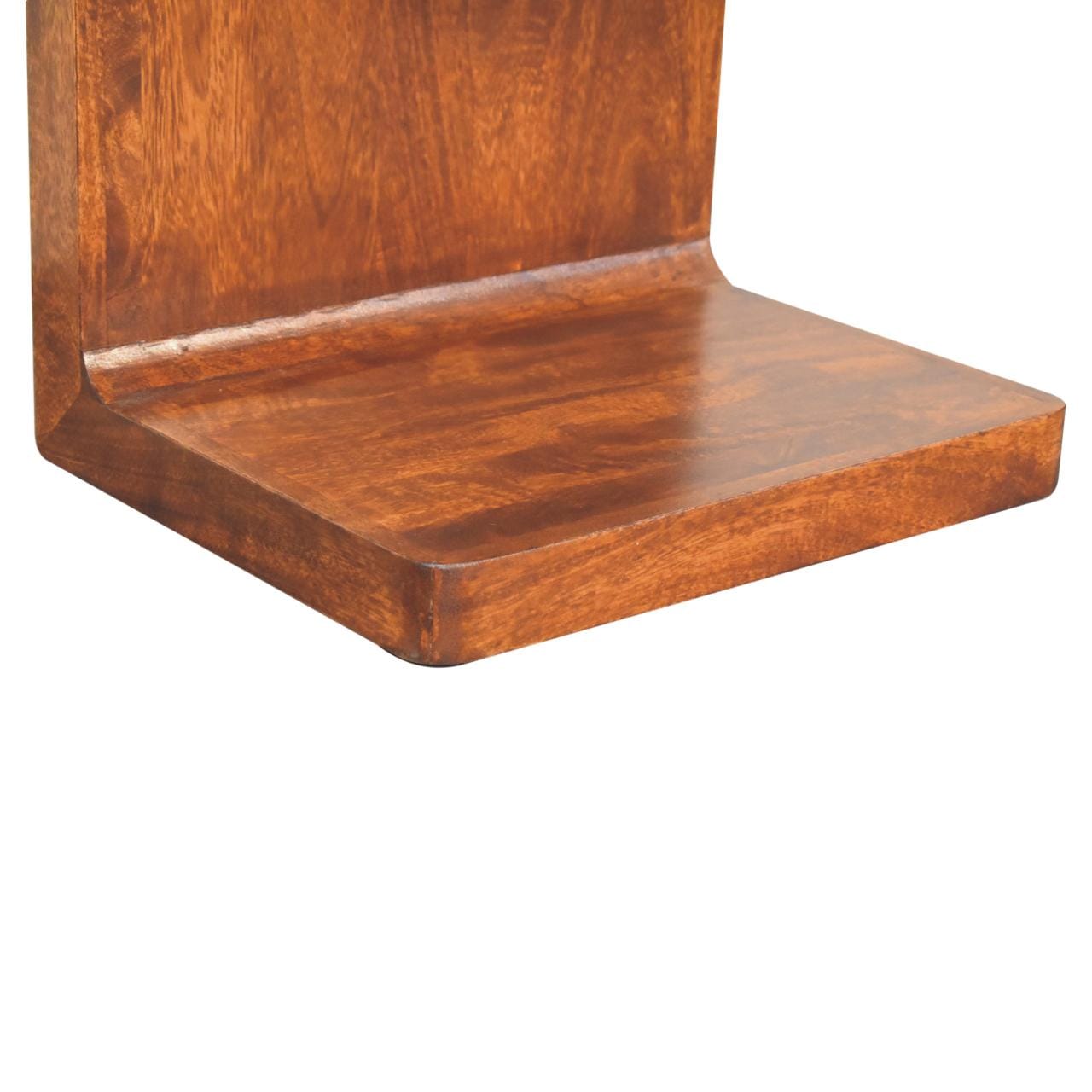 Chestnut T-Bar Rounded Nightstand - Solid Mango Wood Bedside Table for Bedroom - product view 8 showing handcrafted solid...