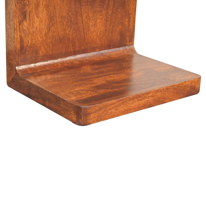 Chestnut T-Bar Rounded Nightstand - Solid Mango Wood Bedside Table for Bedroom - product view 8 showing handcrafted solid...