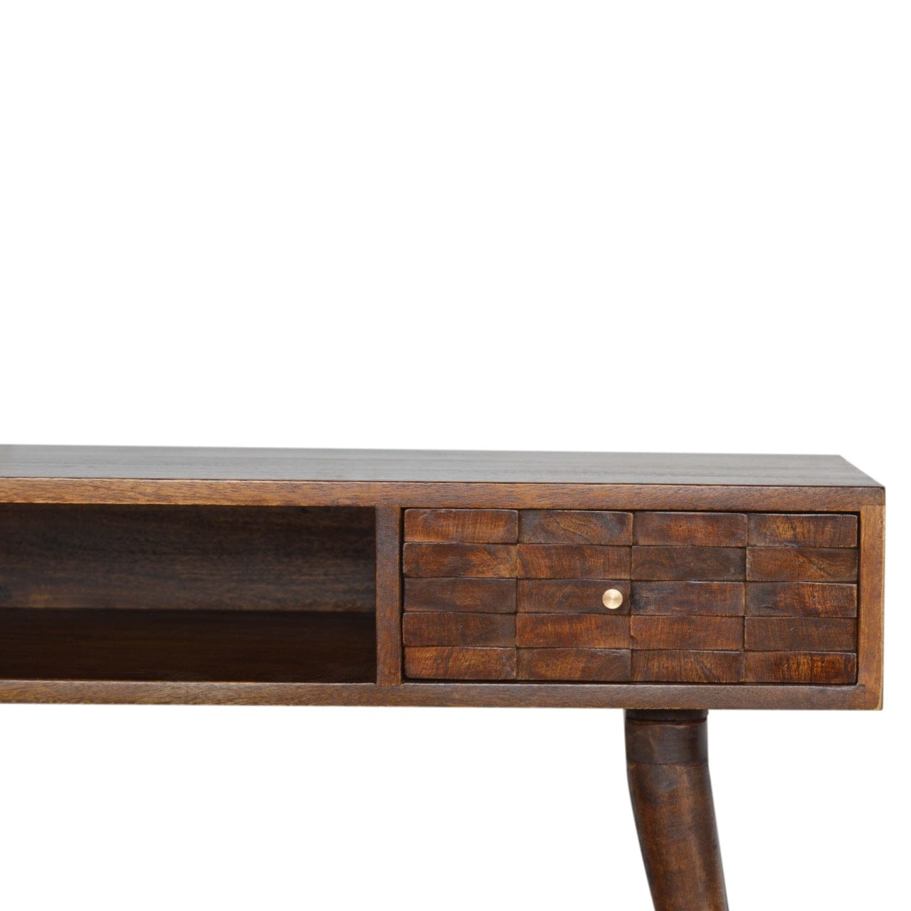 Chestnut Tile Writing Desk - Solid Mango Wood Writing Table for Home Office - product view 6 showing handcrafted solid...
