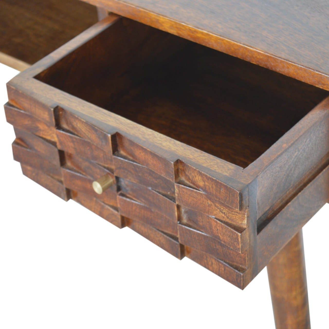 Chestnut Tile Writing Desk - Solid Mango Wood Writing Table for Home Office - product view 5 showing handcrafted solid...