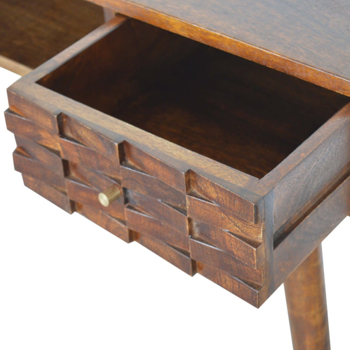 Chestnut Tile Writing Desk - Solid Mango Wood Writing Table for Home Office - product view 5 showing handcrafted solid...