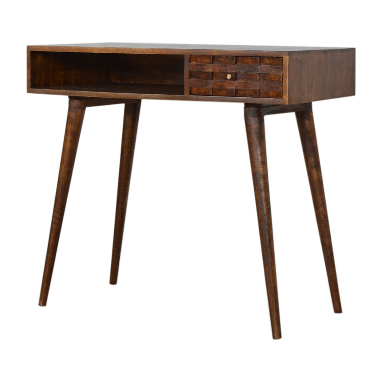 Chestnut Tile Writing Desk - Solid Mango Wood Writing Table for Home Office - product view 3 showing handcrafted solid...