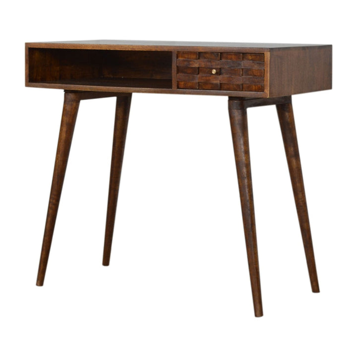 Chestnut Tile Writing Desk - Solid Mango Wood Writing Table for Home Office - product view 3 showing handcrafted solid...