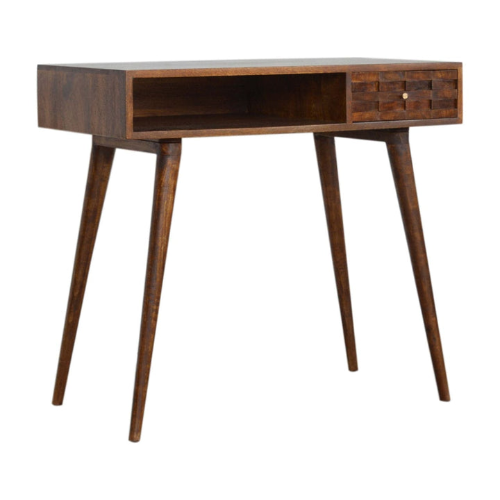 Chestnut Tile Writing Desk - Solid Mango Wood Writing Table for Home Office - product view 2 showing handcrafted solid...