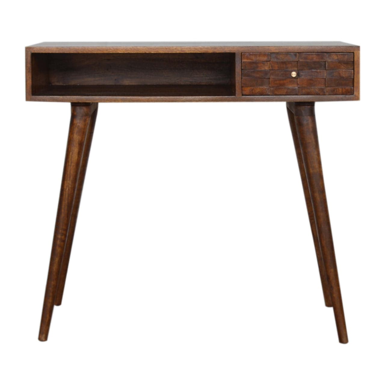 Chestnut Tile Writing Desk - Solid Mango Wood Writing Table for Home Office - main view showing handcrafted solid mango...