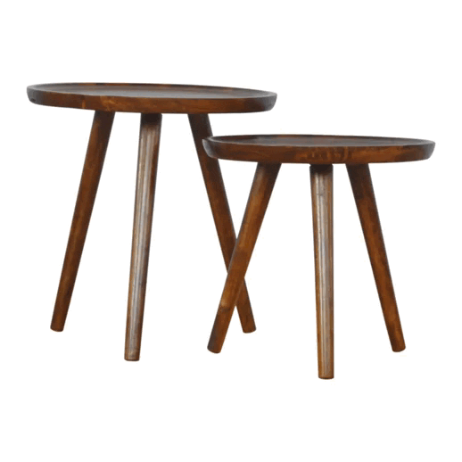 Chestnut Tray Nesting Stools for Bedroom in Solid Mango Wood - product view 7 showing handcrafted solid mango wood dresser