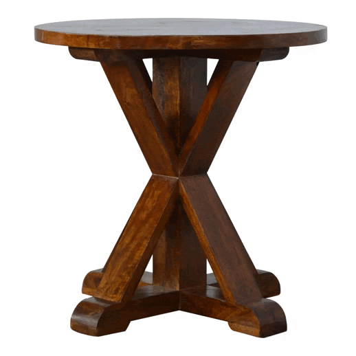 Chestnut Tristle Round Table for Bedroom in Solid Mango Wood - product view 6 showing handcrafted solid mango wood dresser