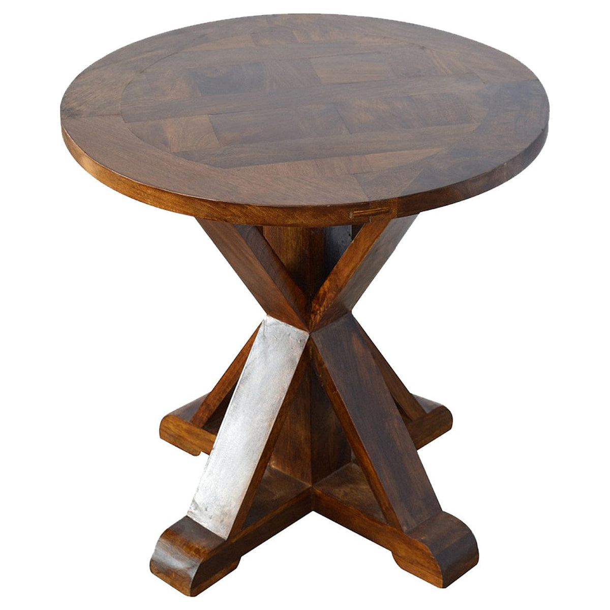 Chestnut Tristle Round Table for Bedroom in Solid Mango Wood - product view 4 showing handcrafted solid mango wood dresser