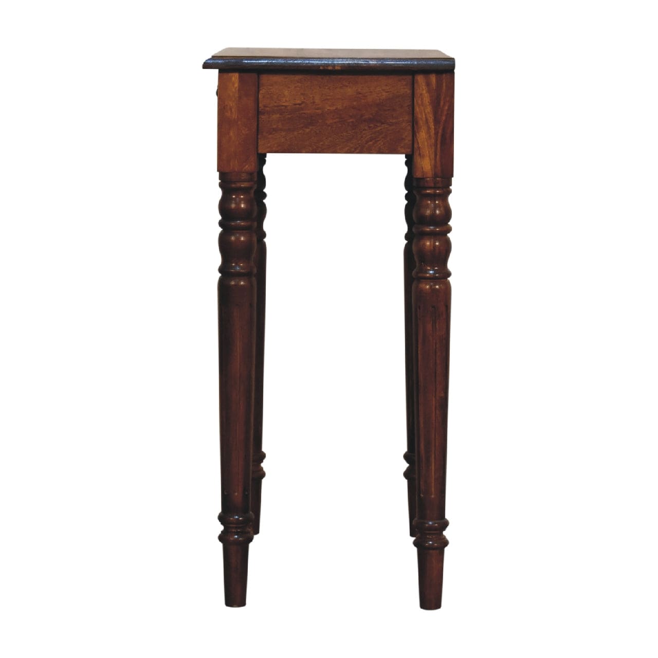 Chestnut Turned Leg Writing Desk - Solid Mango Wood Writing Table for Home Office - product view 9 showing handcrafted...
