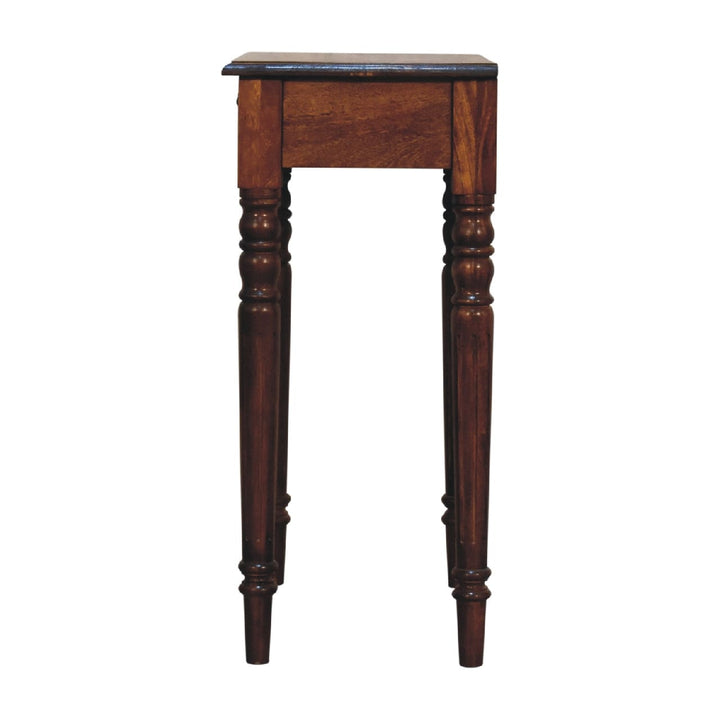 Chestnut Turned Leg Writing Desk - Solid Mango Wood Writing Table for Home Office - product view 9 showing handcrafted...